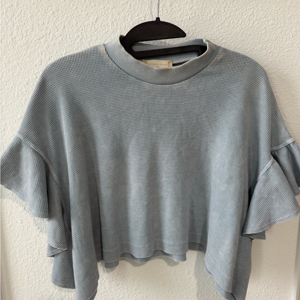 Altar'd State Light Blue Ruffle Sleeve Blouse